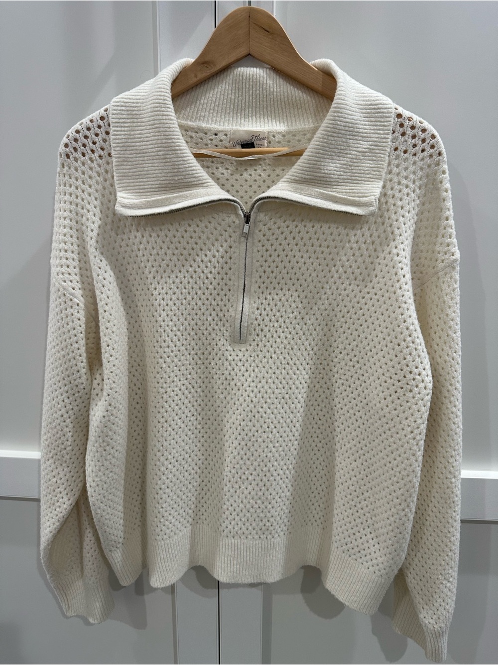 Universal Thread Cream Half-Zip Open Knit Turtleneck Sweater